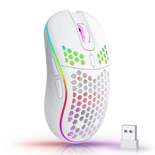 2.4G Wireless Mouse with RGB Backlit Button 3-Speed 6 DPI Type C Rechargeable Ergonomic Honeycomb Design Gaming Mouse